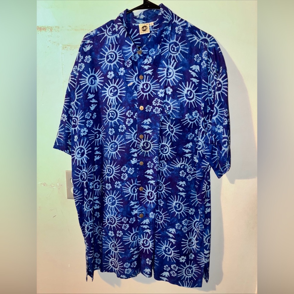 Mad Gringo Blue Sun Moon Celestial Rayon Button Up Shirt XL
